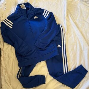 adidas Kids Royal Blue Track Jacket & Pants Set with White Stripes